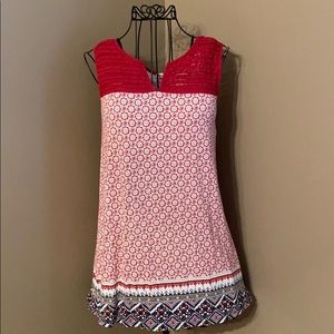 Red and White Patterned Sleeveless Top